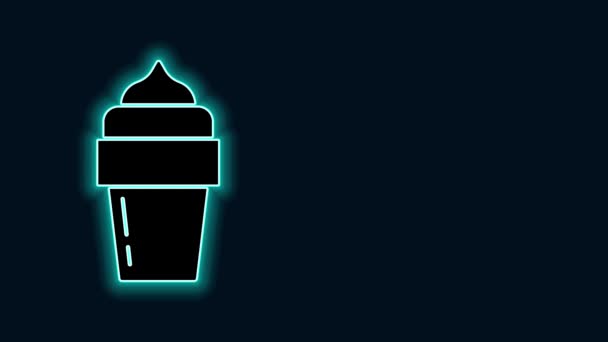 发光的霓虹灯线冰淇淋图标孤立在黑色背景.甜蜜的象征。4K视频运动图形动画 — 图库视频影像