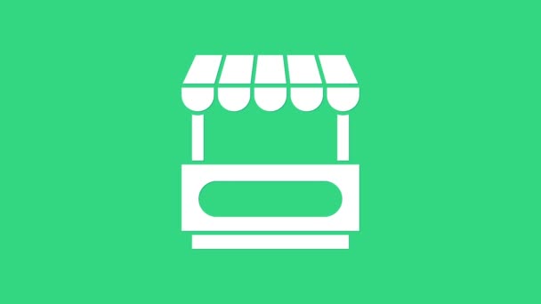 White Fast street food cart napellenző ikon elszigetelt zöld háttér. Városi kioszk. 4K Videó mozgás grafikus animáció — Stock videók