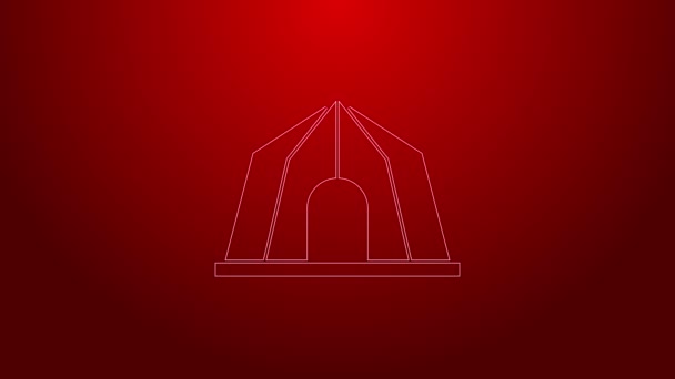 Green line Circus tent icon isolated on red background. Carnival camping tent. Amusement park. 4K Video motion graphic animation — Stock Video