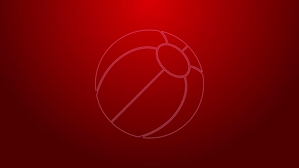 Green line Beach ball icon isolated on red background. 4K Video motion graphic animation — Stock Video