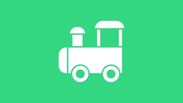 Beyaz oyuncak tren ikonu yeşil arka planda izole edildi. 4K Video hareketli grafik canlandırması — Stok video