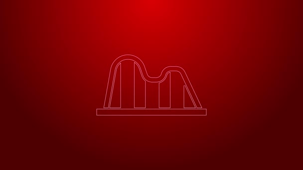 Green line Roller coaster icon isolated on red background. Amusement park. Childrens entertainment playground, recreation park. 4K Video motion graphic animation — Stock Video