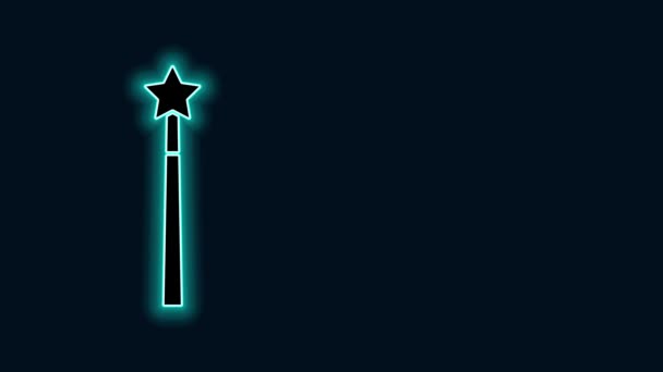 Glödande neon linje Magisk trollstav ikon isolerad på svart bakgrund. Stjärnformade magiska tillbehör. Magisk kraft. 4K Video motion grafisk animation — Stockvideo