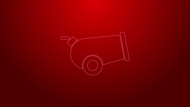 Green line Cannon icon isolated on red background. 4K Video motion graphic animation — Stock Video