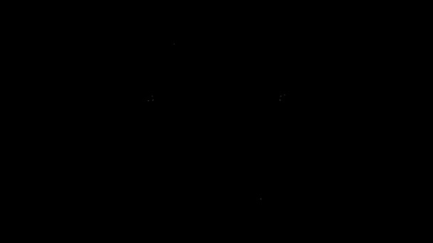 Sirkusforhenget i hvit linje hever ikon isolert på svart bakgrunn. Bakteppe for teater- eller operascenen, konsertpremiere eller kinopremiere. 4K Video motion grafisk animasjon – stockvideo