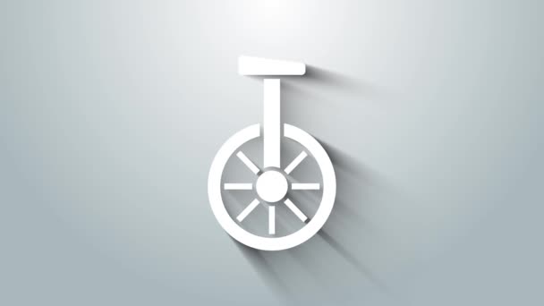 White Unicycle or one wheel bicycle icon isolated on grey background. Monowheel bicycle. 4K Video motion graphic animation — Stock Video