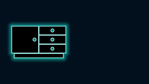 Świecąca neon linia Klatka piersiowa ikona szuflad izolowana na czarnym tle. 4K Animacja graficzna ruchu wideo — Wideo stockowe