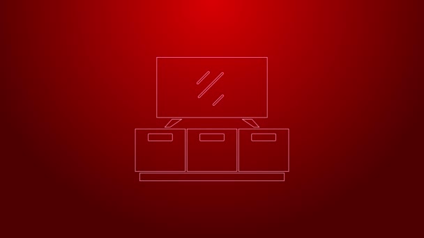 Zelená linka TV stůl ikona izolované na červeném pozadí. Grafická animace pohybu videa 4K — Stock video