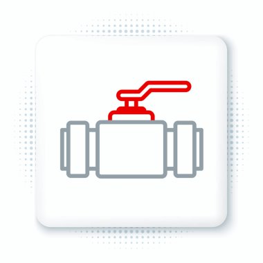 Çizgi endüstrisi metalik borular ve beyaz arka planda izole edilmiş kapakçık simgesi. Renkli taslak konsepti. Vektör.