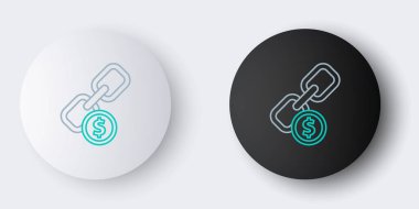 Gri arkaplanda hat zinciri ve madeni para simgesi izole edildi. Bağlantı bekar. Hiper bağlantı zinciri sembolü. Renkli taslak konsepti. Vektör.