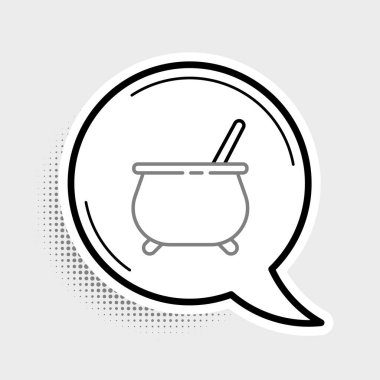 Çizgi cadısı kazan simgesi gri arkaplanda izole edildi. Mutlu Cadılar Bayramı Partisi. Renkli taslak konsepti. Vektör.