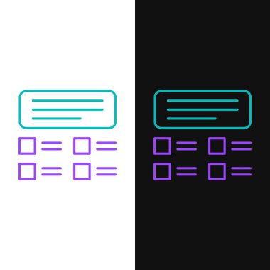 Satır Çevrimiçi Sınav, Test, Gözlem ya da Kontrol Listesi simgesi beyaz ve siyah arkaplanda izole edildi. Sınav listesi. E-eğitim konsepti. Renkli taslak konsepti. Vektör.