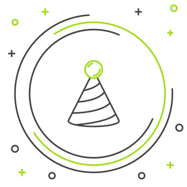 Çizgi Partisi şapka simgesi beyaz arkaplanda izole edildi. Doğum günü şapkası. Renkli taslak konsepti. Vektör.