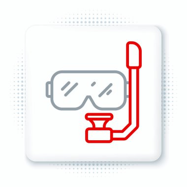 Dalış maskesi ve şnorkel simgesi beyaz arkaplanda izole edilmiş. Olağanüstü bir spor. Su altı ekipmanları. Renkli taslak konsepti. Vektör.