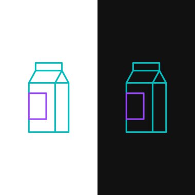 Süt simgesi için çizgi kağıt paketi beyaz ve siyah arkaplanda izole edildi. Süt paketi işareti. Renkli taslak konsepti. Vektör.