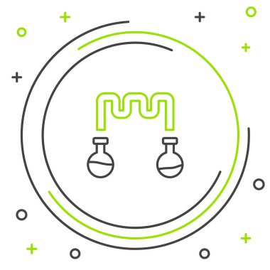 Çizgi Test tüpü ve matarası. Beyaz arka planda izole edilmiş kimyasal laboratuvar test ikonu. Sıvı transfer sistemi. Laboratuvar cam levhası. Renkli taslak konsepti. Vektör.