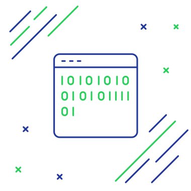 Satır ikili kod simgesi beyaz arkaplanda izole edildi. Renkli taslak konsepti. Vektör.