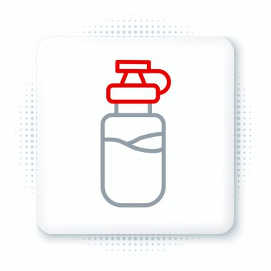 Beyaz arka planda su ikonu olan çizgi sporu şişesi. Renkli taslak konsepti. Vektör.