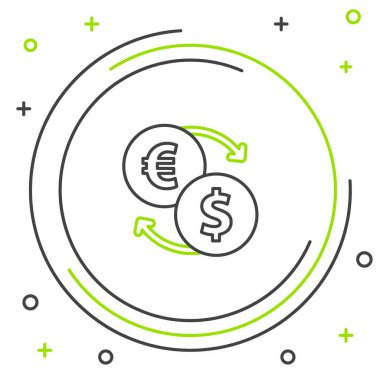 Hat Para Takas simgesi beyaz arkaplanda izole edildi. Euro ve Dolar para transferi sembolü. Bankacılık işareti. Renkli taslak konsepti. Vektör.