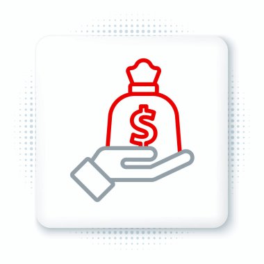 Line Hand 'in para çantası ikonu beyaz arka planda izole edildi. Dolar ya da USD sembolü. Nakit bankacılık tabelası. Renkli taslak konsepti. Vektör.
