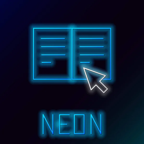 Ragyogó Neon Vonal Online Könyv Ikon Elszigetelt Fekete Háttér Internetes — Stock Vector