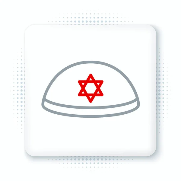 Lijn Joodse Kippah Met Ster Van David Pictogram Geïsoleerd Witte — Stockvector