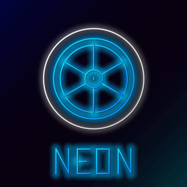 Gloeiende Neon Lijn Fietswiel Pictogram Geïsoleerd Zwarte Achtergrond Fietstocht Extreme — Stockvector