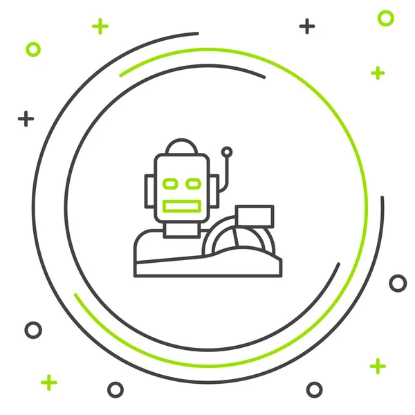 Line Robot Humanoide Conduciendo Icono Coche Aislado Sobre Fondo Blanco — Vector de stock