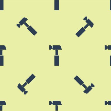 Mavi Çekiç simgesi sarı arkaplanda izole edilmiş pürüzsüz desen. Tamir için bir araç. Vektör.