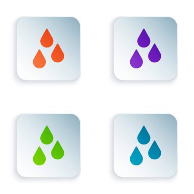 Renkli Su Damlası simgesi beyaz arkaplanda izole edildi. Kare düğmelere renkli simgeleri yerleştir. Vektör.