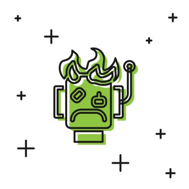 Siyah Robot beyaz arka planda izole edilmiş simgeyi yaktı. Vektör.