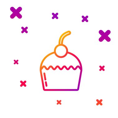 Beyaz arkaplanda renk çizgisi Kek simgesi izole edildi. Doğum günün kutlu olsun. Kademeli rastgele dinamik şekiller. Vektör.