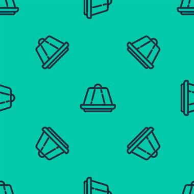 Mavi çizgi puding kreması ve karamel jöleli ikon yeşil arka planda izole edilmiş pürüzsüz desen. Vektör.