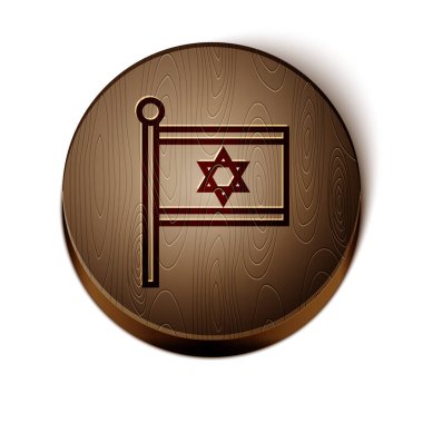 İsrail 'in kahverengi çizgi bayrağı beyaz arka planda izole edilmiş. Ulusal vatanseverlik sembolü. Tahta daire düğmesi. Vektör.