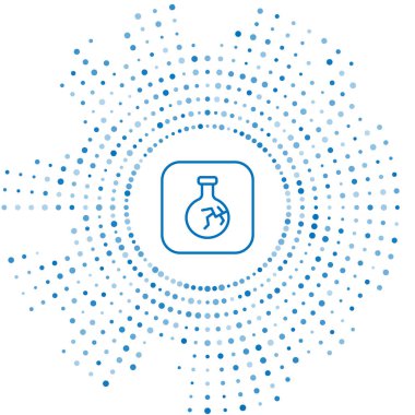 Mavi çizgi çatlak test tüpü ve beyaz arka planda izole edilmiş kimyasal test ikonu. Laboratuvar cam levhası. Soyut çember rastgele noktalar. Vektör.