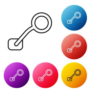 Siyah çizgi bisiklet dikiz aynası ikonu beyaz arkaplanda izole edilmiş. Renkli daire düğmelerini ayarlayın. Vektör.