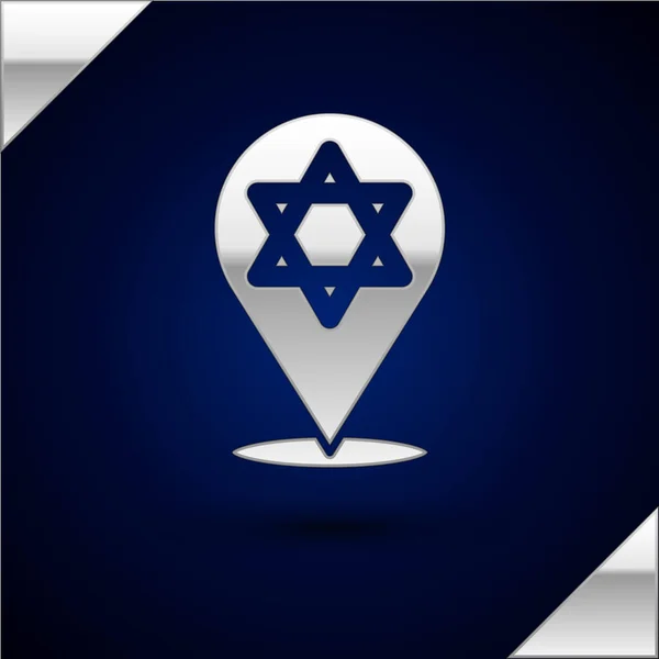 Silver Star David Icoon Geïsoleerd Donkerblauwe Achtergrond Joodse Religie Symbool — Stockvector