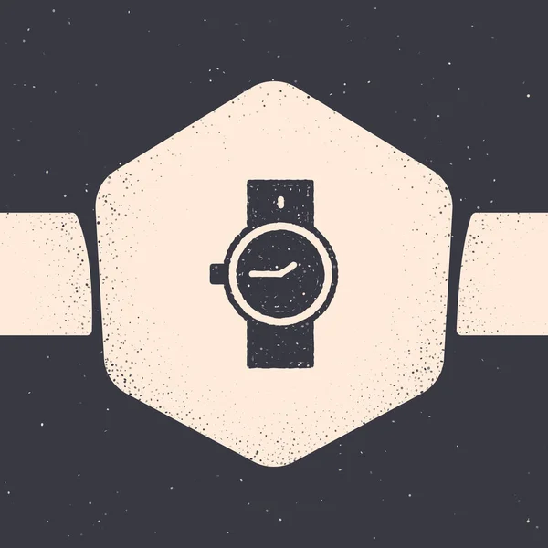 Grunge Wrist Horloge Pictogram Geïsoleerd Grijze Achtergrond Een Horloge Icoon — Stockvector