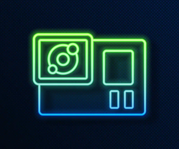 Φωτεινή Γραμμή Νέον Action Extreme Camera Icon Απομονωμένη Μπλε Φόντο — Διανυσματικό Αρχείο