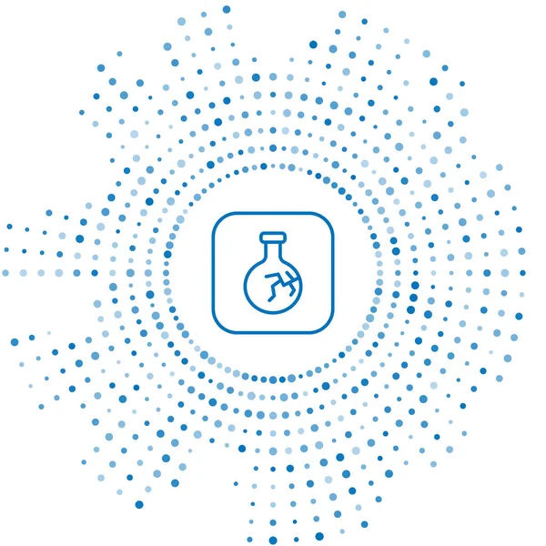 Mavi çizgi çatlak test tüpü ve beyaz arka planda izole edilmiş kimyasal test ikonu. Laboratuvar cam levhası. Soyut çember rastgele noktalar. Vektör.