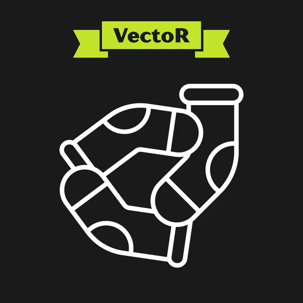 White Line Socks Icon Isoliert Auf Schwarzem Hintergrund Vektor — Stockvektor