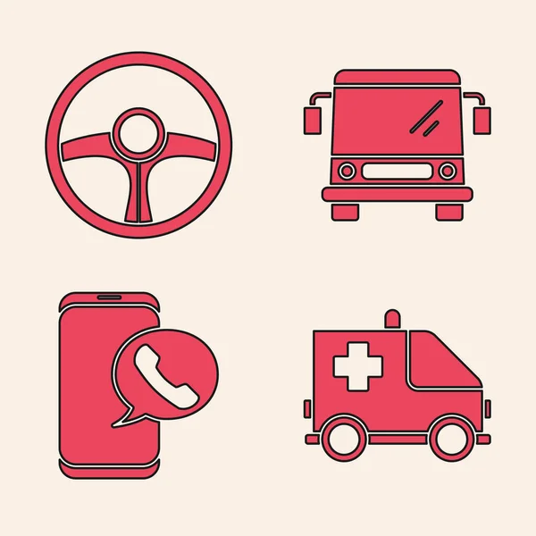 Ställ Ambulans Och Nödbil Ratt Buss Och Taxi Ringa Telefonservice — Stock vektor