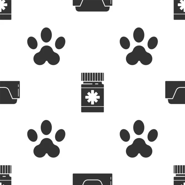 Set Cama Para Mascotas Frasco Medicina Para Perros Pastillas Huella — Archivo Imágenes Vectoriales