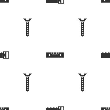 El testeresi, inşaat baloncuk seviyesi ve metal vidaları pürüzsüz desenlere ayarlayın. Vektör.