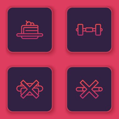 Hattı belirle, abur cubur yok, Dumbbell ve Smoking. Mavi kare düğme. Vektör.