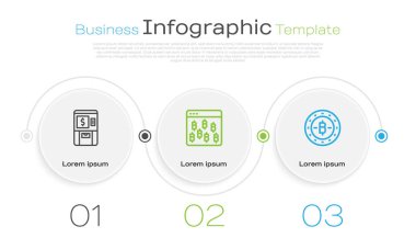 ATM ve parayı ayarla, Bitcoin tarayıcıda ve... Ticari bilgi şablonu. Vektör.