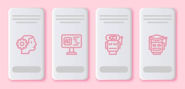 İnsanımsı robot, Yazılım, Robot düşük akü şarjı ve... Beyaz dikdörtgen düğme. Vektör.