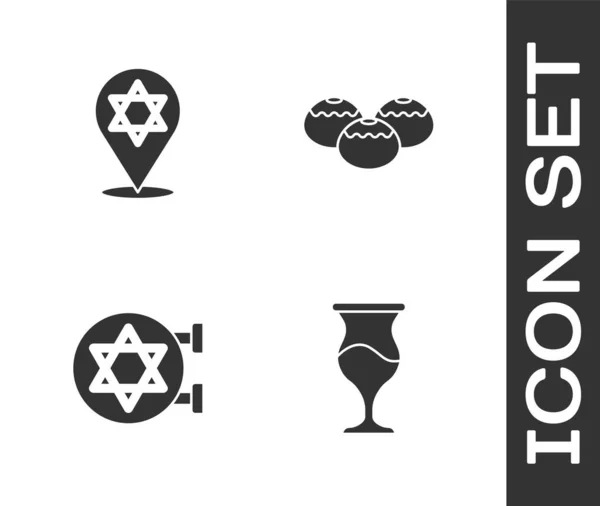 Поставьте Еврейский Кубок Звезду Давида Синагогу Икону Сладкой Пекарни Вектор — стоковый вектор