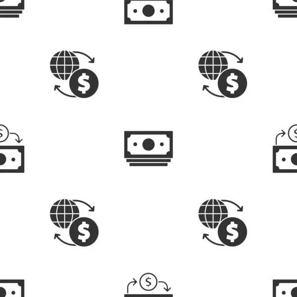 Set Stacks Paper Money Cash Money Exchange Seamless Pattern Vector — Stock Vector