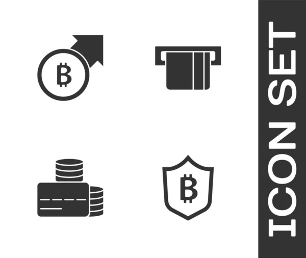Set Shield Avec Bitcoin Croissance Financière Carte Crédit Icône Insérée — Image vectorielle